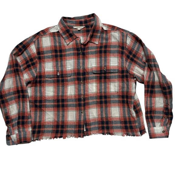 Lucky Brand Flannel Shirt Cropped Fringe 
Long Sleeve Button Up Country Western - Picture 10 of 10